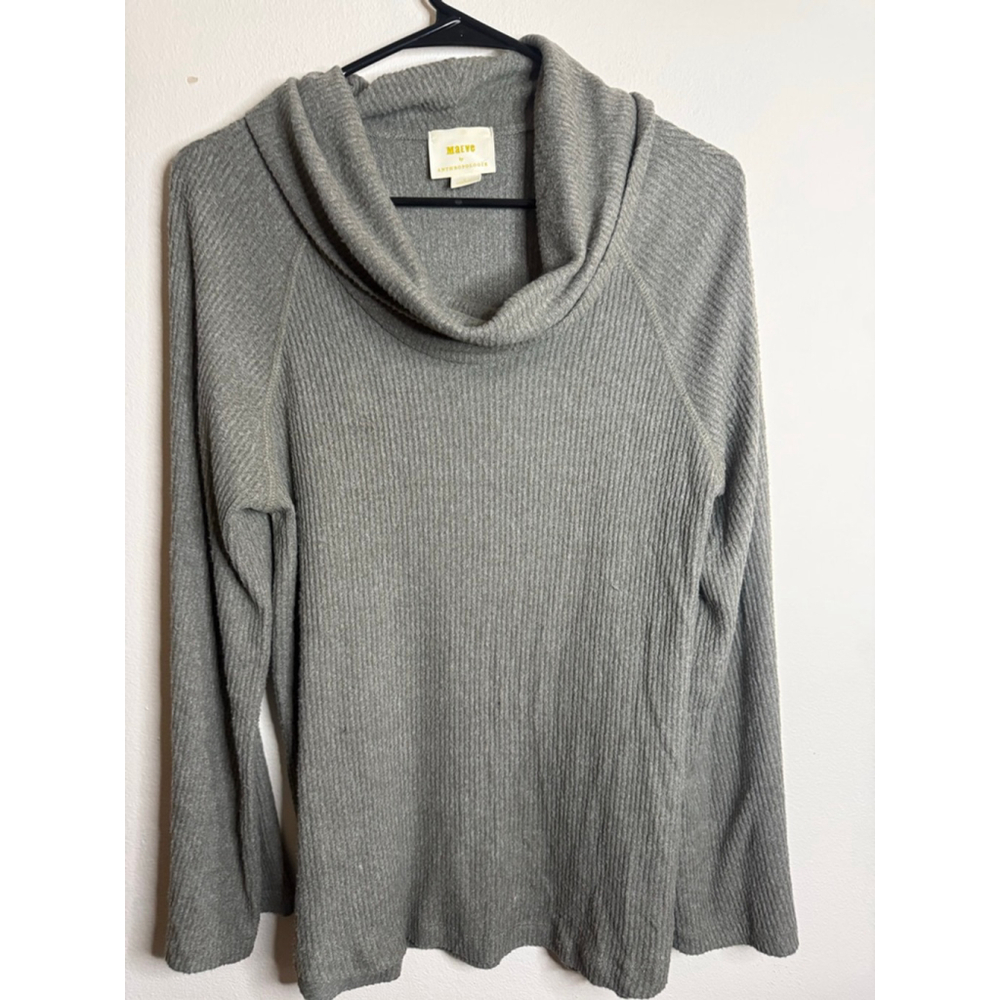 Women's Maeve by Anthropologie Gray Ribbed Cowl Neck Sweater S